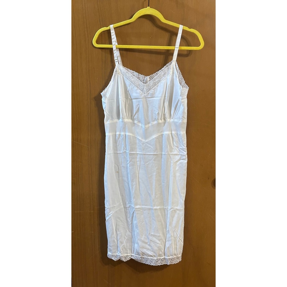 Vintage White Full Slip Nightgown Lace Trim Adjustable Straps Lingerie 36 Bust